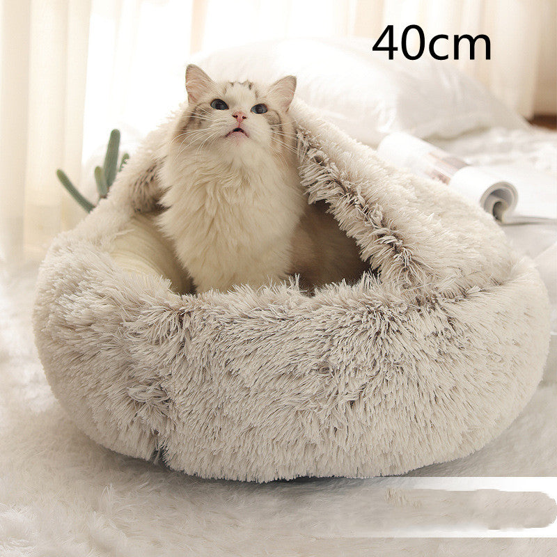 Premium 2-in-1 Round Plush Pet Bed - Warm Winter House for Dogs & Cats