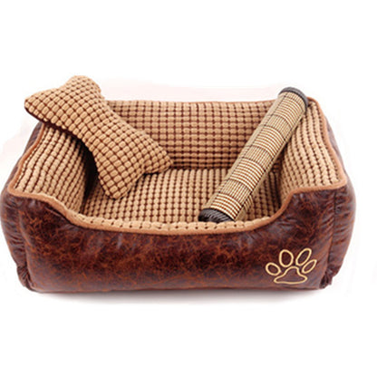 Suede Pet Bed with Blanket & Mat