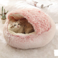 Premium 2-in-1 Round Plush Pet Bed - Warm Winter House for Dogs & Cats