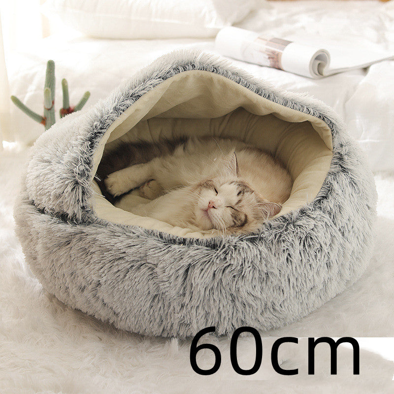 Premium 2-in-1 Round Plush Pet Bed - Warm Winter House for Dogs & Cats