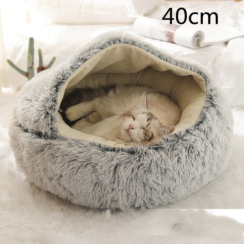 Premium 2-in-1 Round Plush Pet Bed - Warm Winter House for Dogs & Cats